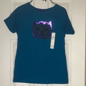 Cat & Jack Girls Beautiful Blue Tee - Sequin Cat
